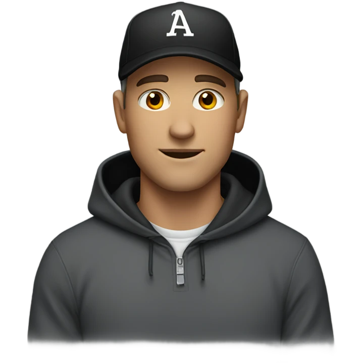 A white man wearing a black hoodie and black baseball cap emoji