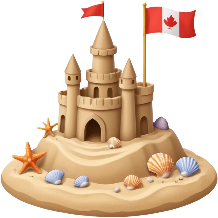 Decorated sand castle – seashells and a tiny flag on top emoji
