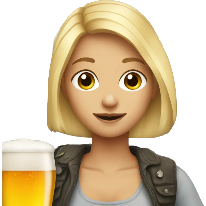 blonde girl with a beer emoji