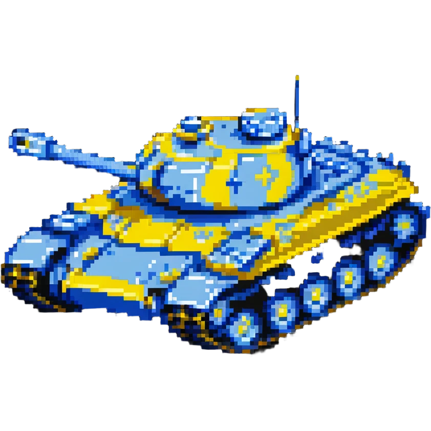 Ukrainian tank with blue and yellow details, military vehicle emoji