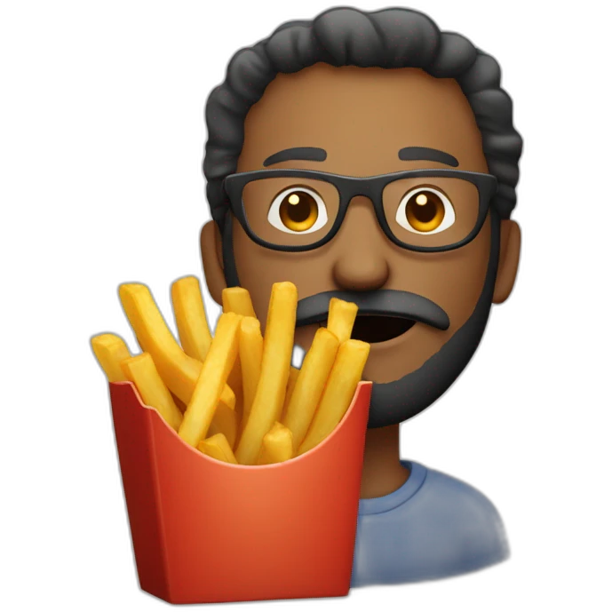 bearded man with glassed eating french fries emoji