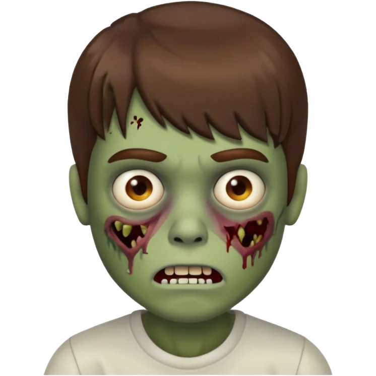 Homem de cabelo marrom com franja, zumbi estilo memoji iphone emoji