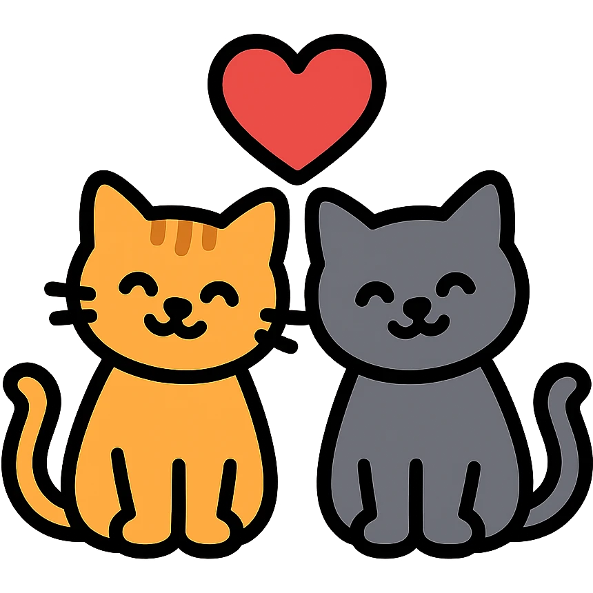 two cats in love, color outline icon style with heart emoji