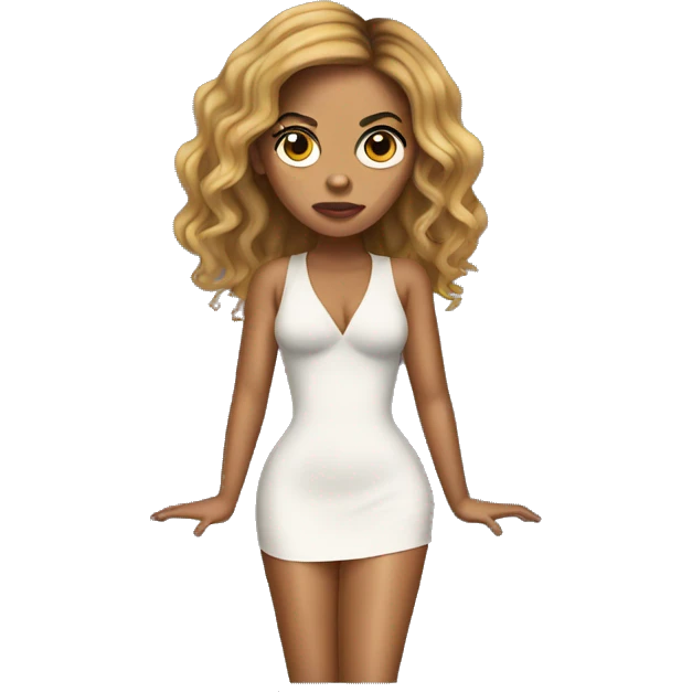 Full-body Beyonce with a big head with sad face emoji