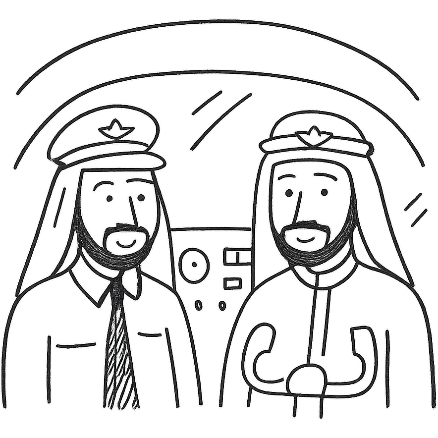 two Arab men as pilots in a cockpit emoji