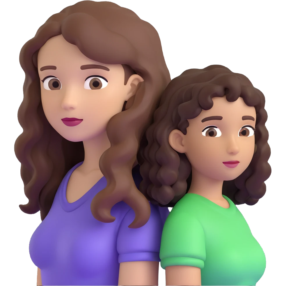 long light brown hair girl with pale skin and boy with black curly hair and tanned skin looking at each other emoji