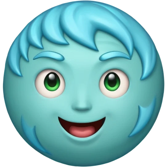 Uranus emoji in Apple style, blue-green planet with swirling rings, very large playful excited face, bold lightning bolt, bursting with electric chaotic energy emoji