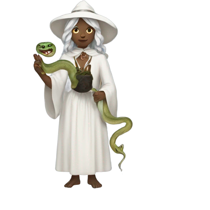 a white witch holding a snake  emoji