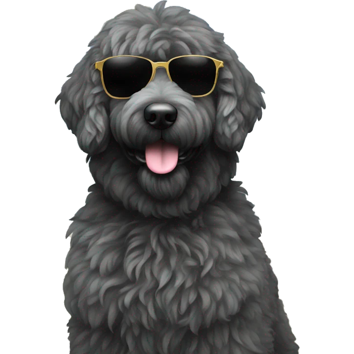 Black furgolden doodle in black sunglasses  emoji