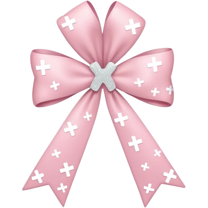 super pale pink bow confetti but the paper confetti are the pale pink bows all spread out with white tiny glitter and then with a cross on it emoji
