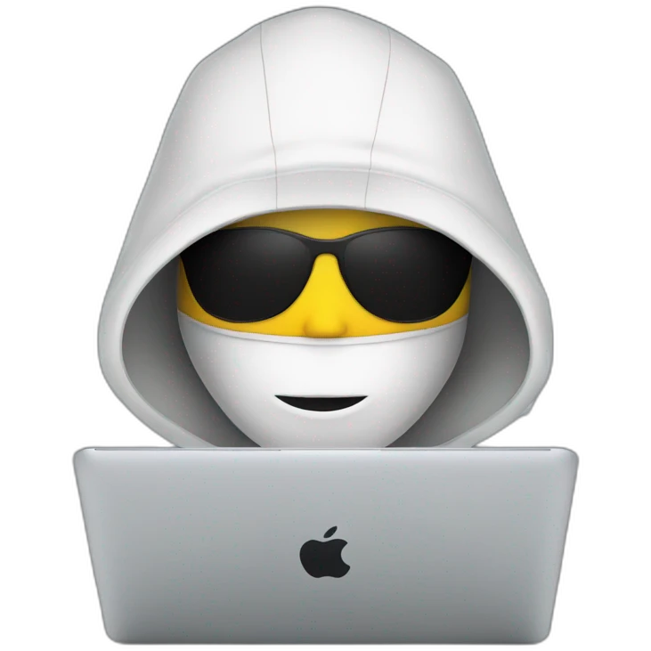 Hacker using macbook whit a great background emoji