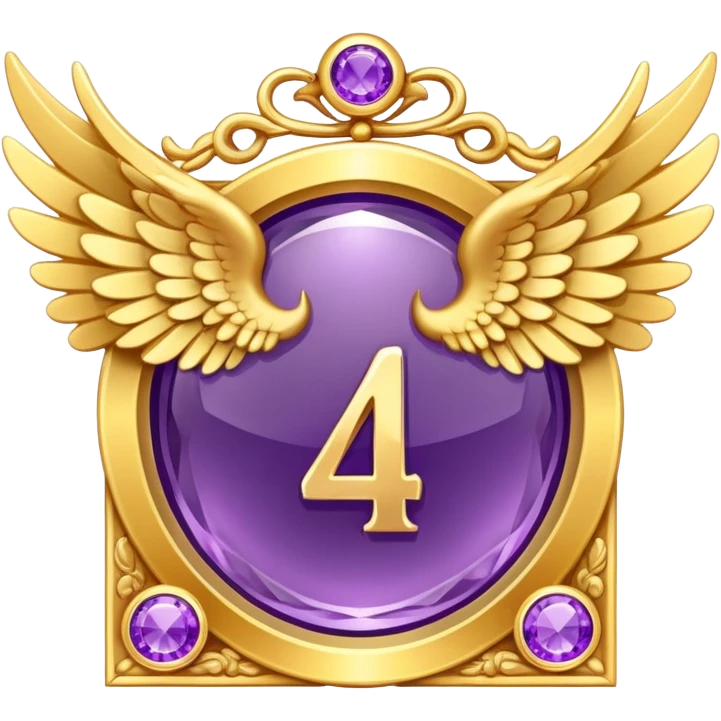 4th place award Number in frame decorated with golden angel  wings and amethyst  stone emoji