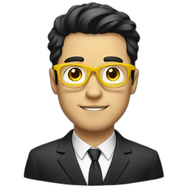 white guy with yellow tinted glasses and black hair wearing a suit  emoji