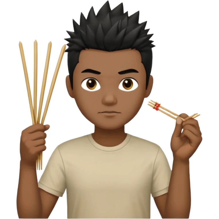 Make it a vietnamese male with spiky black hair holding only ONE pair of chopsticks in one hand, t-shirt emoji