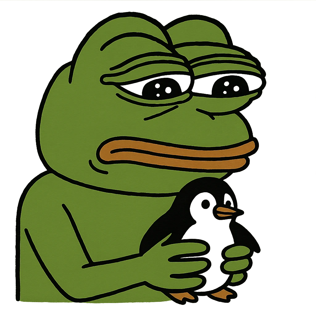 Sad pepe holding penguin emoji