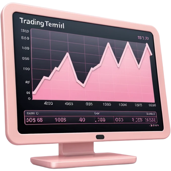 Light pink trading terminal screen, glowing chart softly, clean shadows emoji
