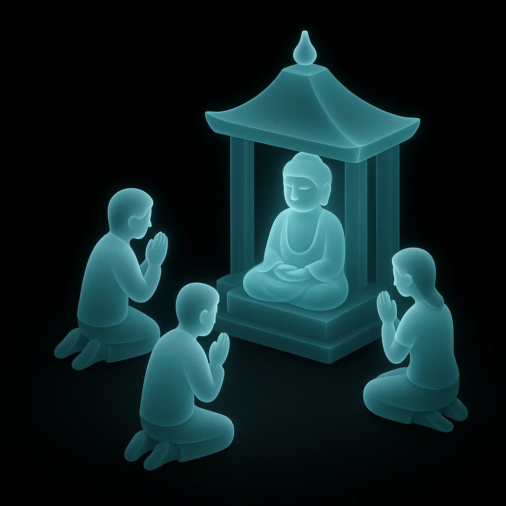 people praying in a Buddhist temple emoji