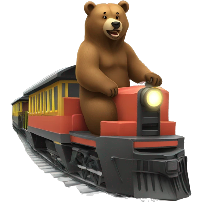 A grizzly bear riding a train emoji