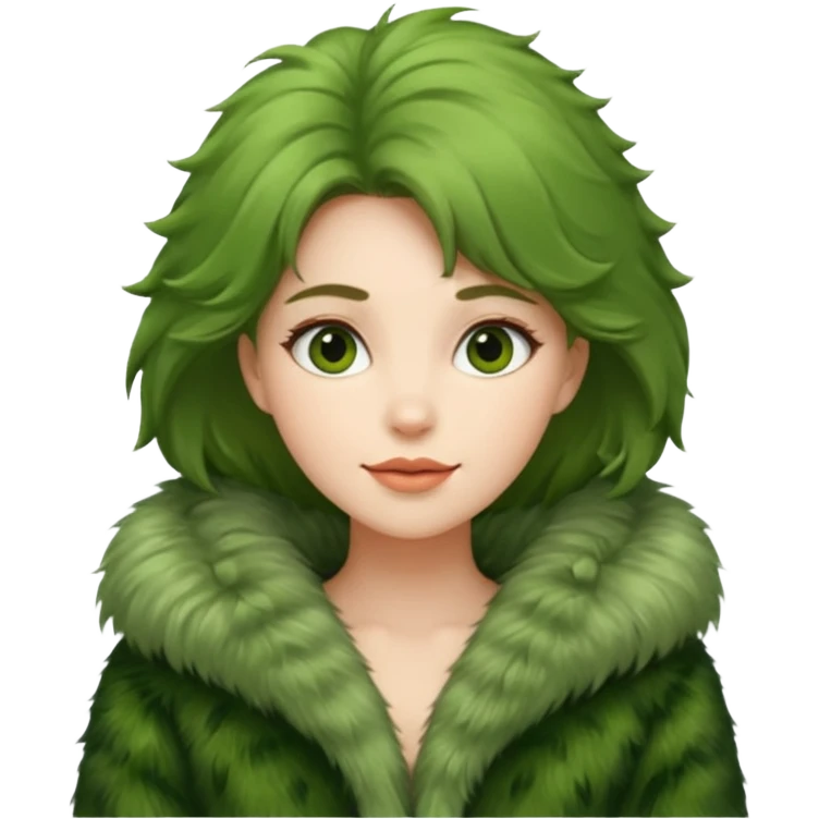 female in green fur coat emoji