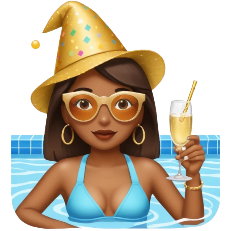 brown skin girl with sunglasses at a pool party emoji