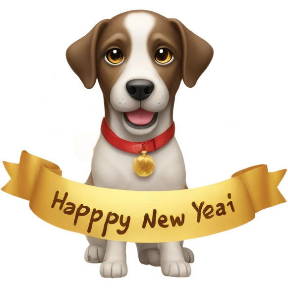Dog with new year greeting emoji