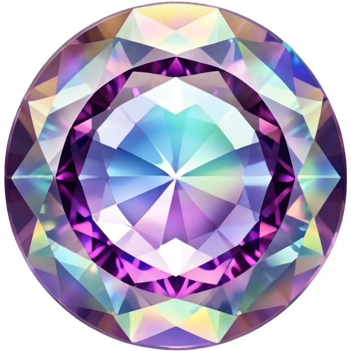 Round cut gemstone of mystic quartz with swirling holographic colors inside emoji