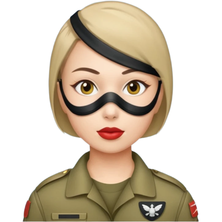 woman soldier with hair style wearing mouth mask emoji