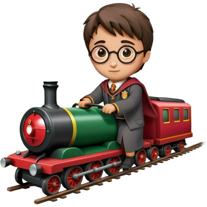 Harry Potter mowing the lawn on the Hogwarts Express train emoji