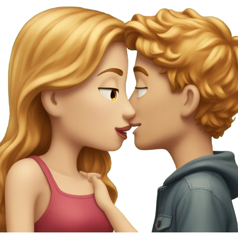 strawberry blonde girl kissing brunette boy outdoors emoji