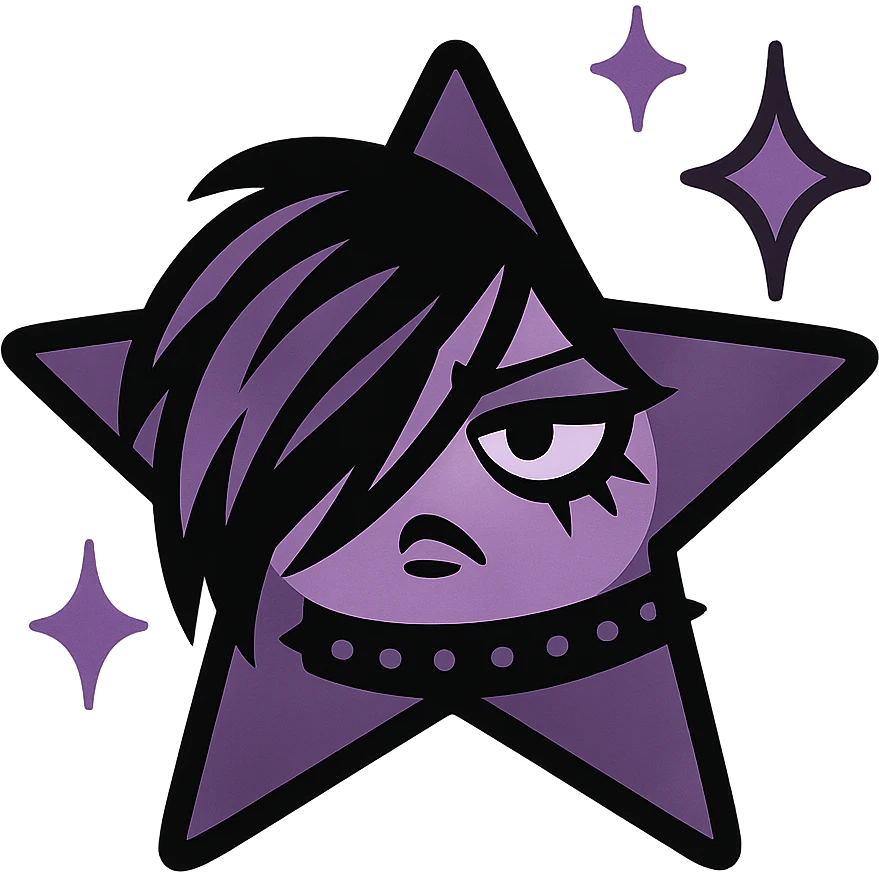 emo star with sparkles, black and purple, expressive and stylish emoji