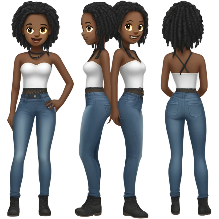 Black girl with braids posing full body jeans corset top emoji