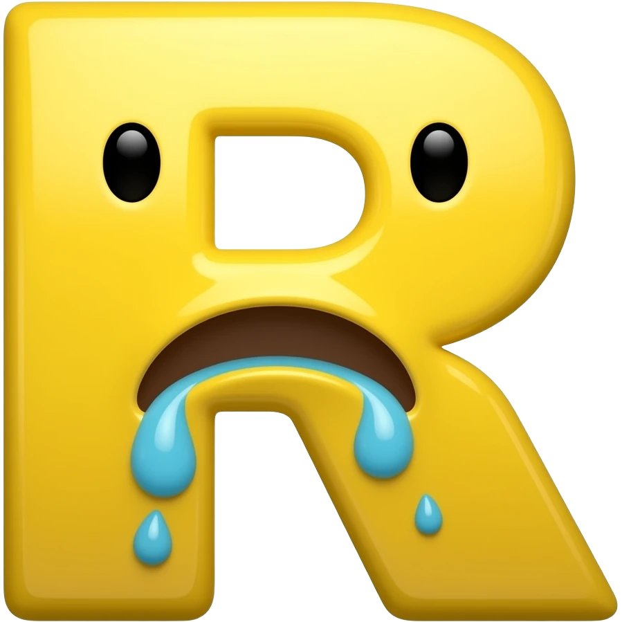 emoji of a yellow face vomiting the letter 'R' emoji