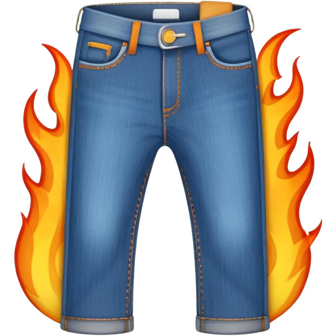 pair of blue jeans with animated flames coming out of the waistband, blending fire and jeans emoji concepts, playful emoji style emoji