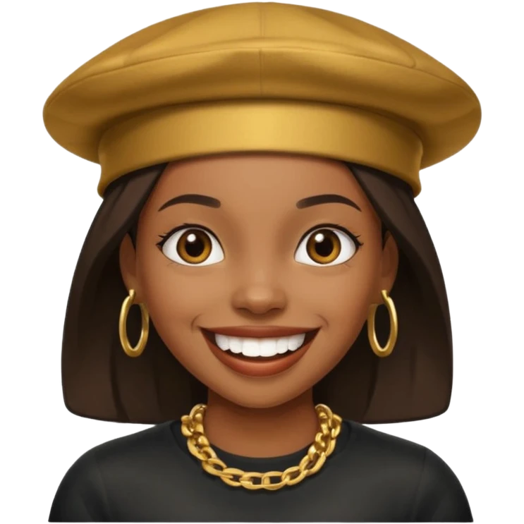 Black girl smiling with a gold grill and skully hat emoji