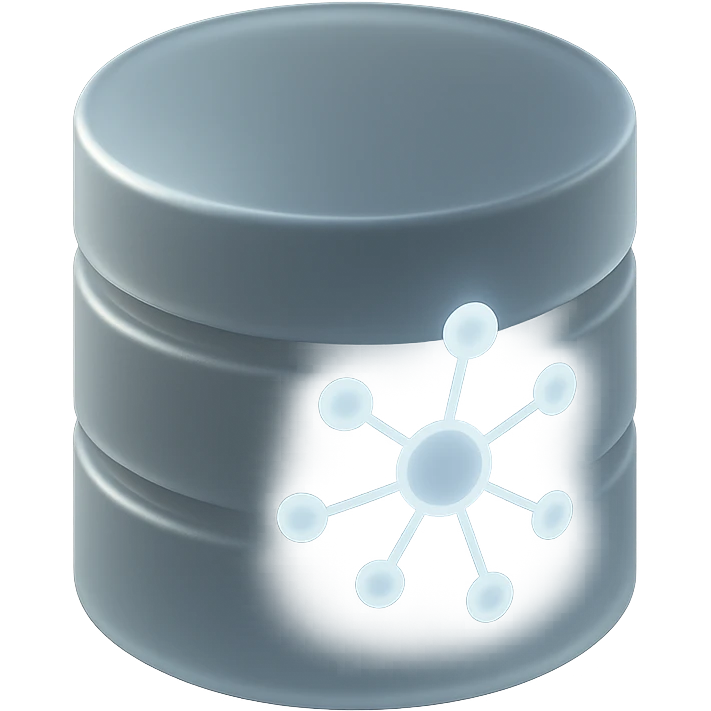 matte glass database cylinder with glowing network nodes, symbolizing high-performance scalable databases, sleek and modern emoji