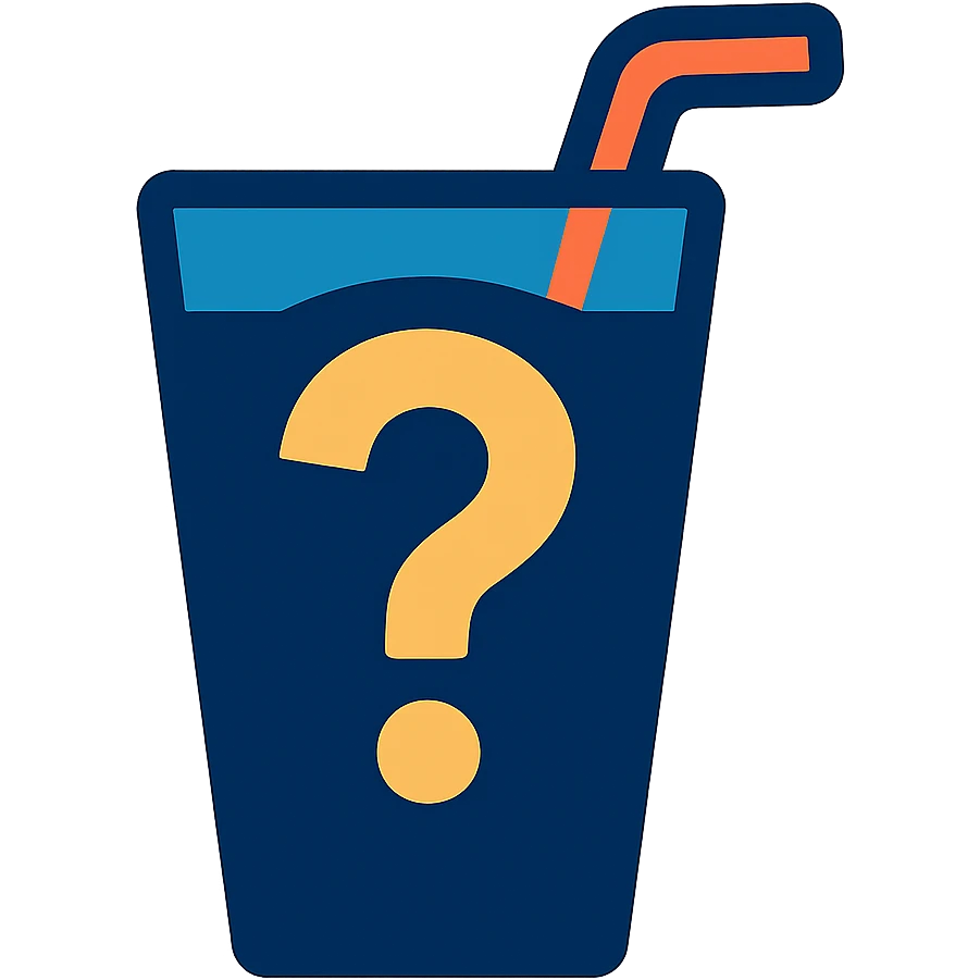 silhouette of a glass with a straw covered by a question mark, vibrant toon style emoji