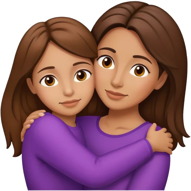 Hispanic mother and daughter brown hair hugging emoji