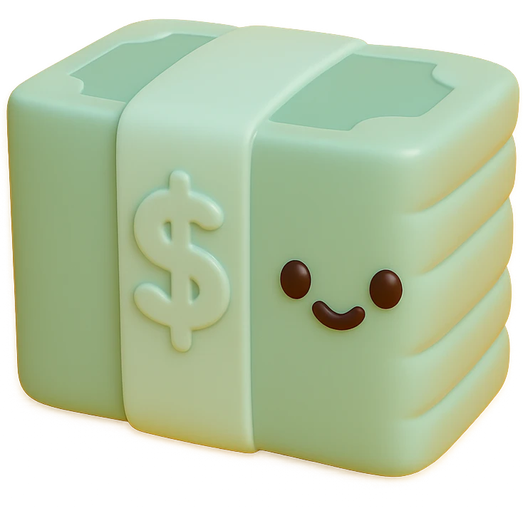 a stack of cash in the style of a hard, shiny plastic figurine, highly detailed and hyper-realistic, with smooth, rigid, glossy surfaces, toy version of money emoji