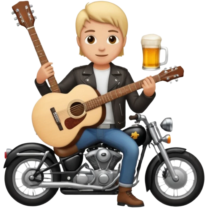 We're creating a quiz for a New Year's Eve team. The idea is that people have to guess which emoji belongs to which person from three emojis. Now it's up to you to make one whole emoji from the following  emojis.  🏍🎸🍻👦 emoji