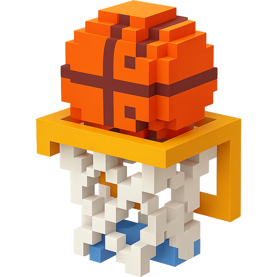 Voxel-style basketball in a net, no background, variation 5. emoji