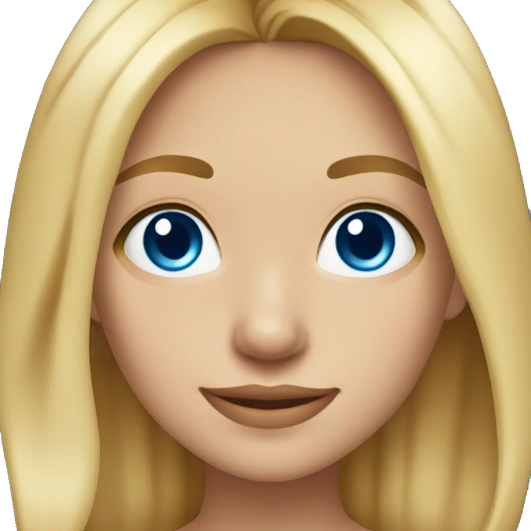 girl with chest length hair, middle parted hair, level 6 blonde; medium-light skin tone, blue eyes; smiling emoji