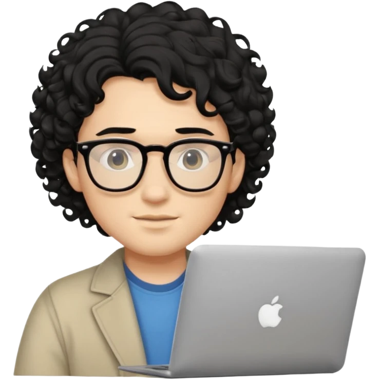 guy with wavy kinda curly black hair and light-to-medium skin tone like cream and glasses, with a macbook emoji