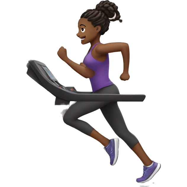 Black girl with locs in a ponytail running on treadmill emoji