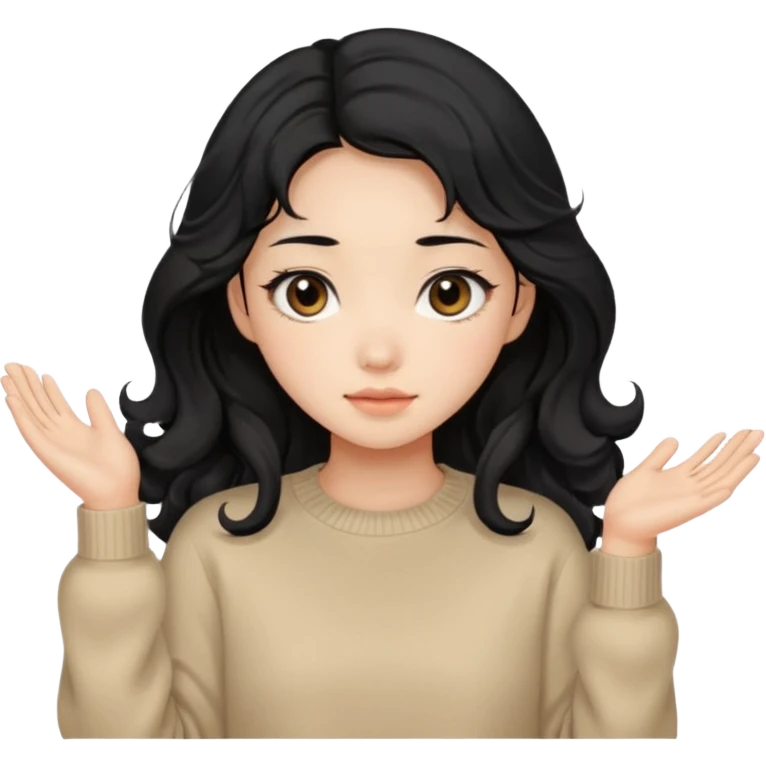 Beautiful girl,Black hair, wavy long hair,Black eyes,Chinese, beige sweater  emoji