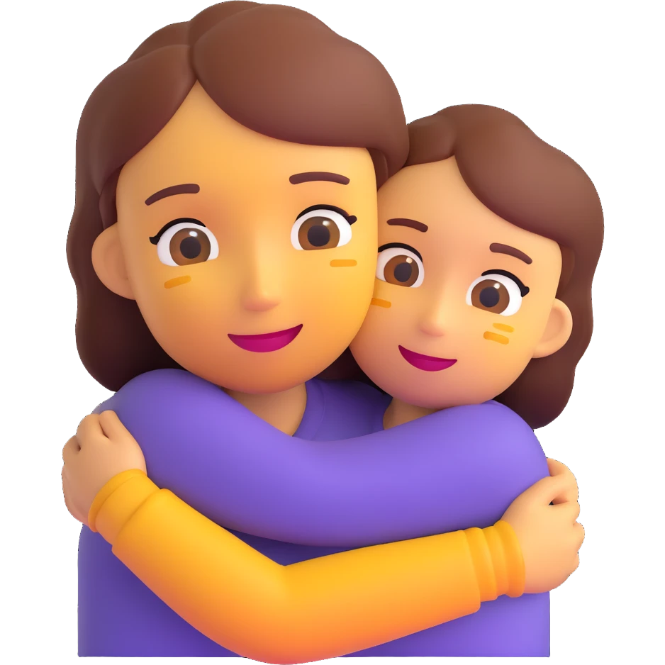 a girl hugging her mother, 3D emoji style emoji