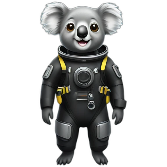 happy koala in black commercial diving suit emoji