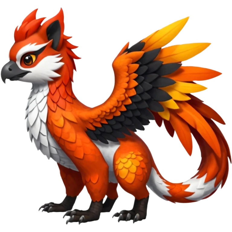 4-legged scaly Gryphon-Talonflame-Red-Panda-Silvally-fusion-hybrid-animal-Fakémon-creature, full body emoji
