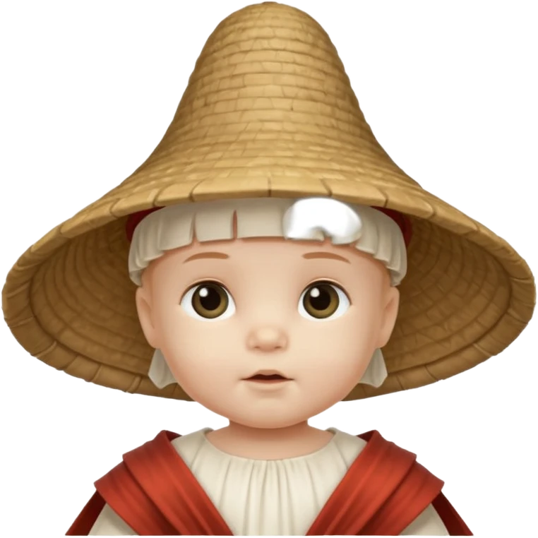 ancient roman baby conical hat, white, half body emoji