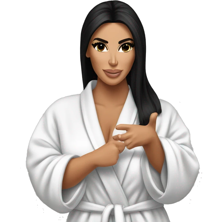 Kim Kardashian in bathrobe pointing forward  emoji