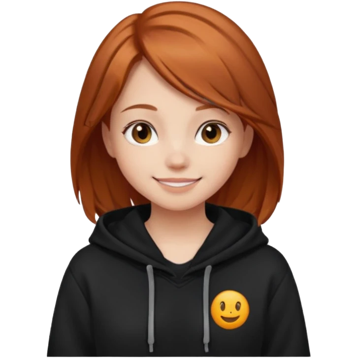 мила дівчинка зі світлим русим волоссям до грудей в чорному худі посміхається emoji